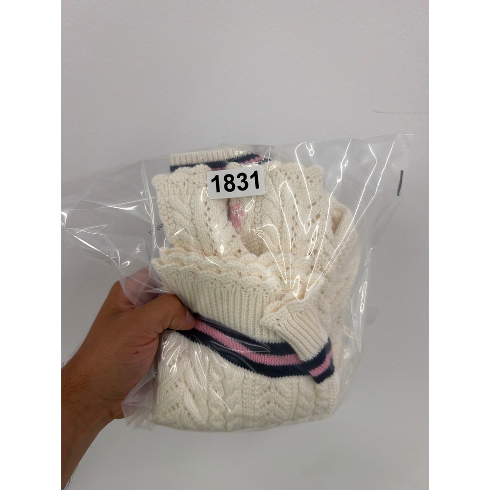 Polo Ralph Lauren Girls Cream Cable Knit Varsity V-Neck Sweater Size 4/4T 1831 - Picture 7 of 7